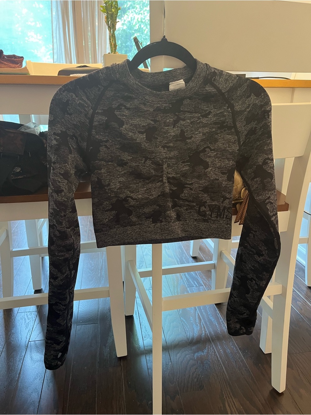Gym Shark Crop top Long Sleeve Athletic Top - Gray Camo